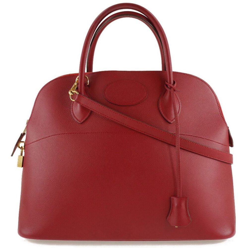 HERMES Bolide37 Handbag Red/Gold Hardware Courchevel Women